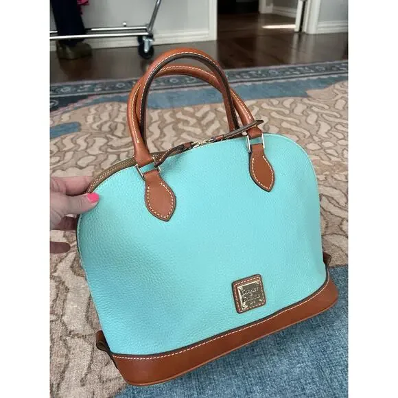 DOONEY & BOURKE Turquoise Pebble Leather Zip Top Domed Satchel Bag Purse - Picture 3 of 16